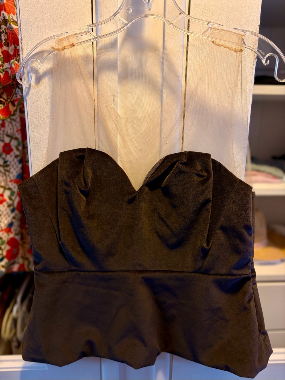 Rich Brown Velvet Peplum Top